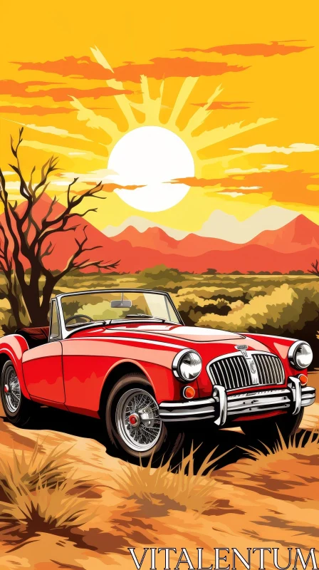 Red MGB Convertible in Desert Sunset AI Image