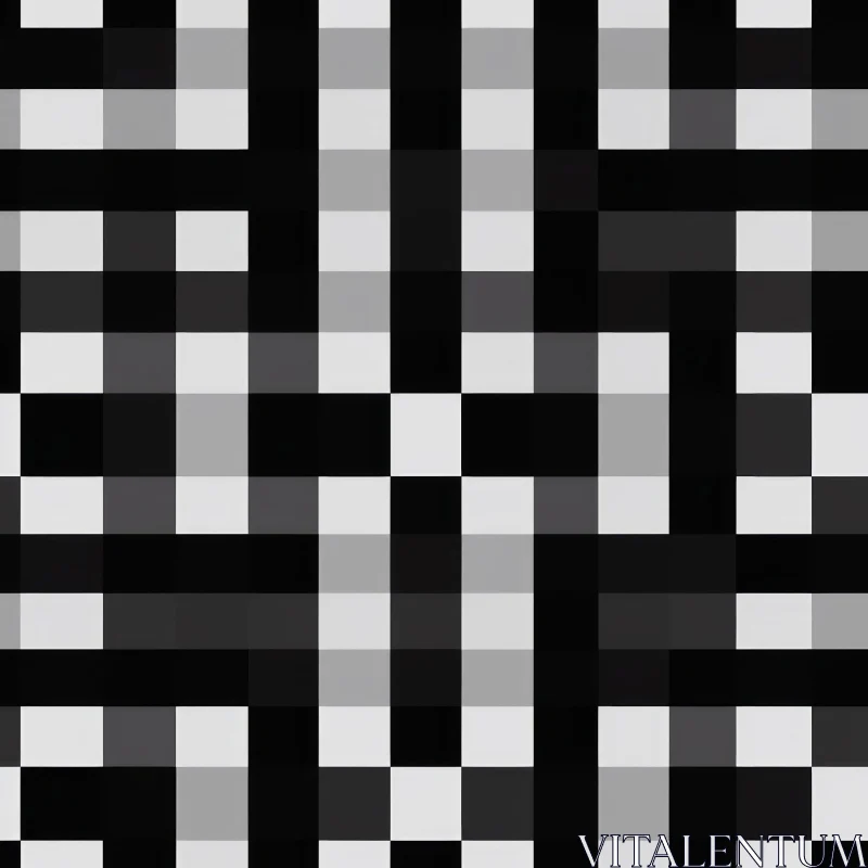 Retro Pixelated Pattern - Black and White Grid Design AI Image