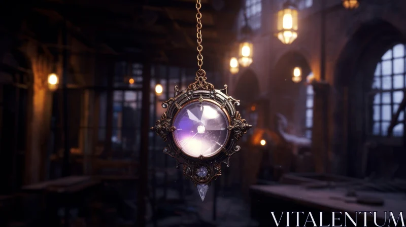 Steampunk-Style 3D Amulet with Crystal Detail AI Image
