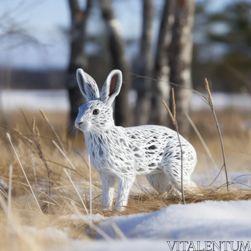 White Plastic Rabbit in Snow - A Contemporary Artistic Interpretation AI Image