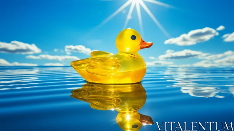 Yellow Rubber Duck Floating on Water – Artistic Representation AI Image