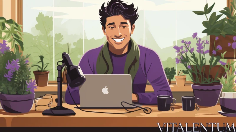 AI ART Young Man in Home Office Smiling at Camera
