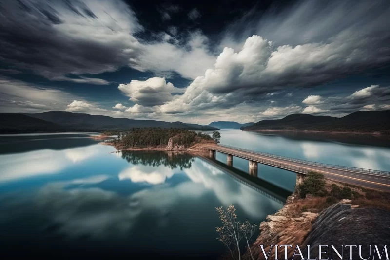 Captivating Bridge Over Lake: A Blend of Realism and Surrealism AI Image