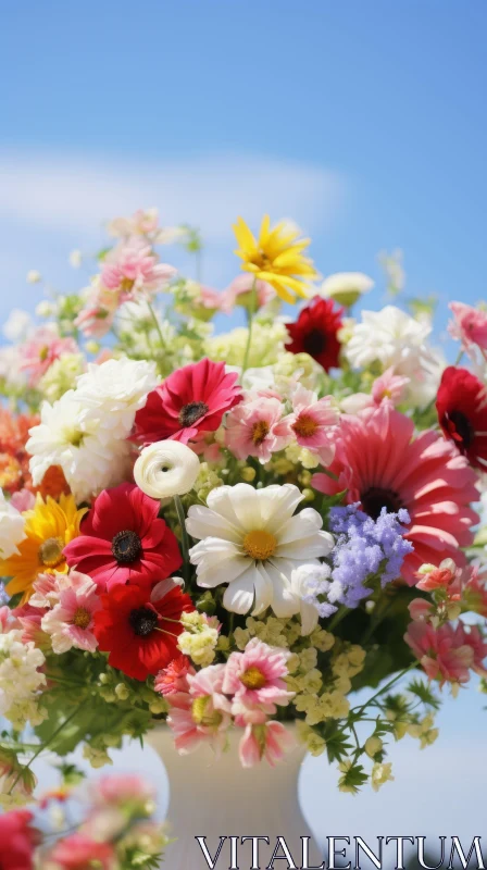 Colorful Floral Arrangement in White Vase AI Image