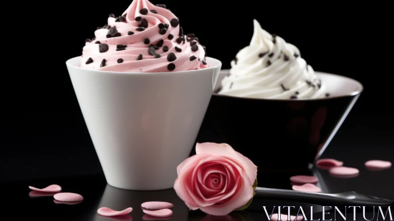 AI ART Delicious Frozen Yogurt Cups with Rose and Spoon