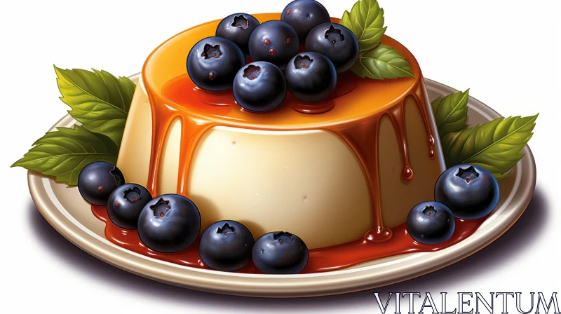 AI ART Delicious Panna Cotta with Blueberries