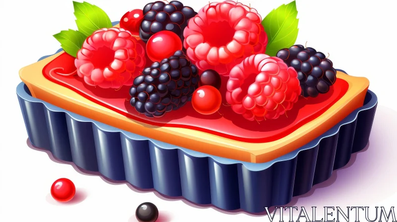 Delicious Tart with Berries Illustration AI Image