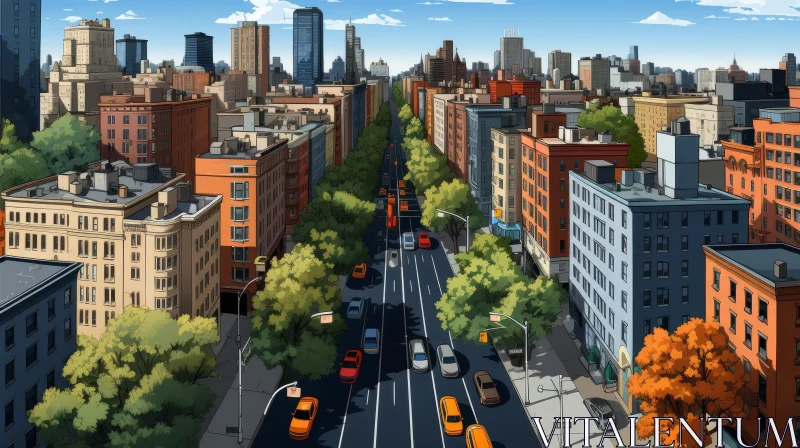Detailed Cityscape Cartoon Drawing AI Image