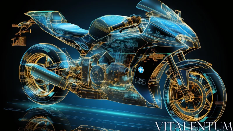 Futuristic Blue Motorcycle Digital Rendering AI Image