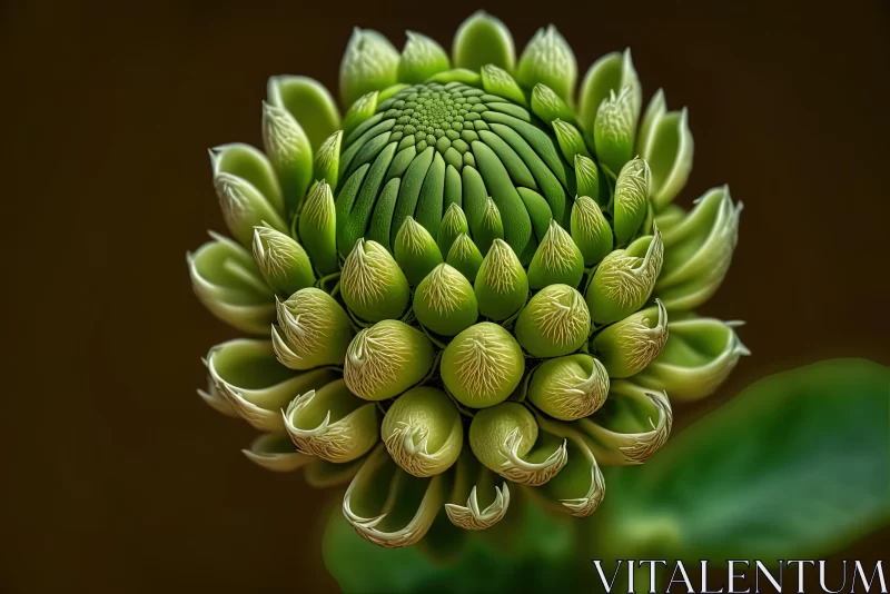 Green Flower with Leaves and Stalk | Hyper-Detailed Renderings AI Image