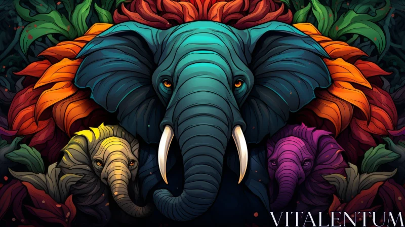 Majestic Elephant Family Illustration AI Image