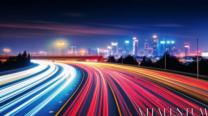 Night Highway Long Exposure Art AI Image