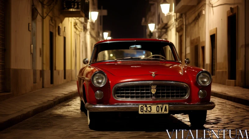 Red Vintage Car Night Scene AI Image