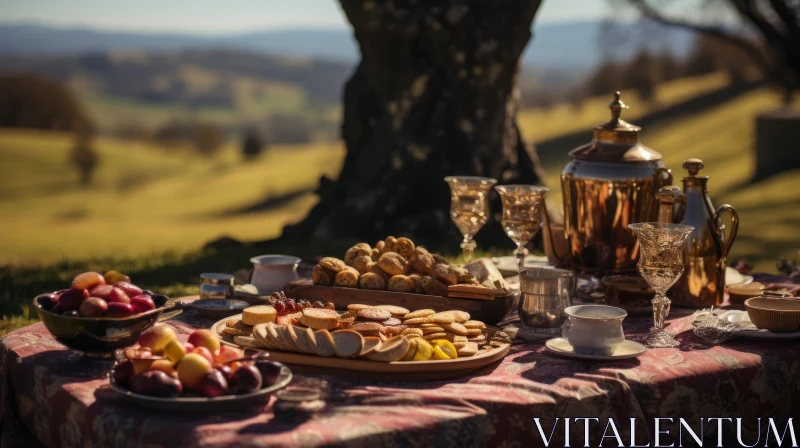 Rustic Mountain Breakfast Celebration in Golden Light AI Image