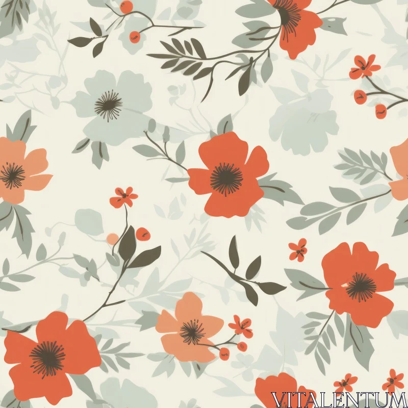 Seamless Floral Pattern - Orange and Red Flowers AI Image