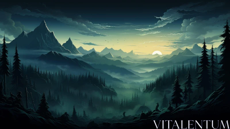 AI ART Serene Mountain Sunset Landscape