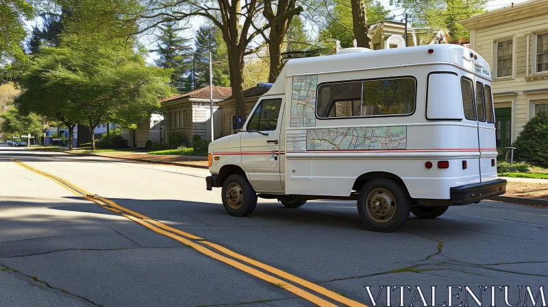 Serene Street Scene: White Van on a Quiet City Street AI Image