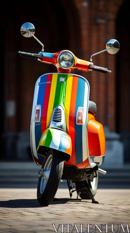 AI ART Vintage Multicolored Motor Scooter on City Street