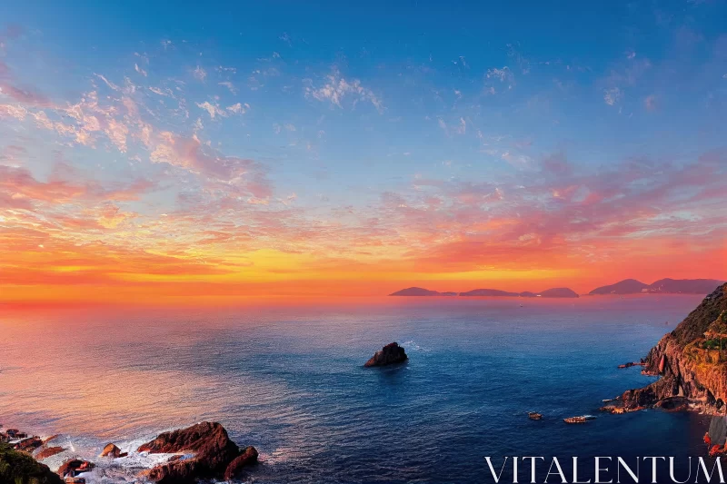 Breathtaking Sunset Over the Ocean in the Bay of Islands AI Image