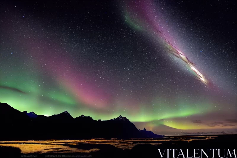 Captivating Aurora Borealis Over Iceland | Dark Magenta & Dark Beige AI Image