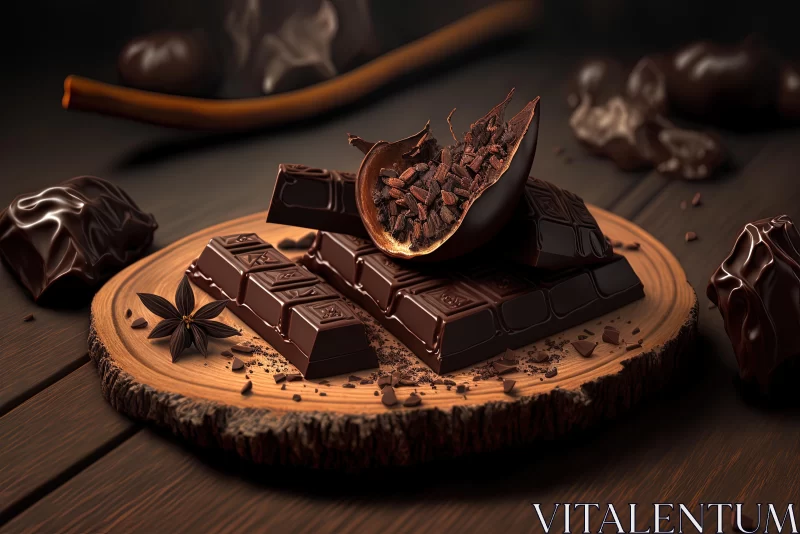 Captivating Chocolate Bar on Wooden Surface | Darktable Processing AI Image