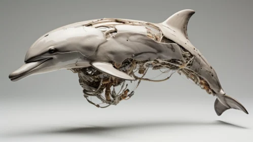 Chrome-Plated Dolphin: A Conceptual Art Piece in Steampunk Style