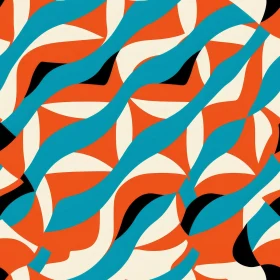 Curved Shapes Repeating Pattern in Orange and Blue