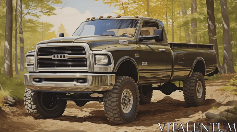 Dark Colored Truck in the Woods - Realistic Hyper-Detailed Portrait AI Image