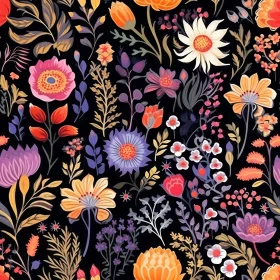 Dark Floral Pattern with Roses and Daisies
