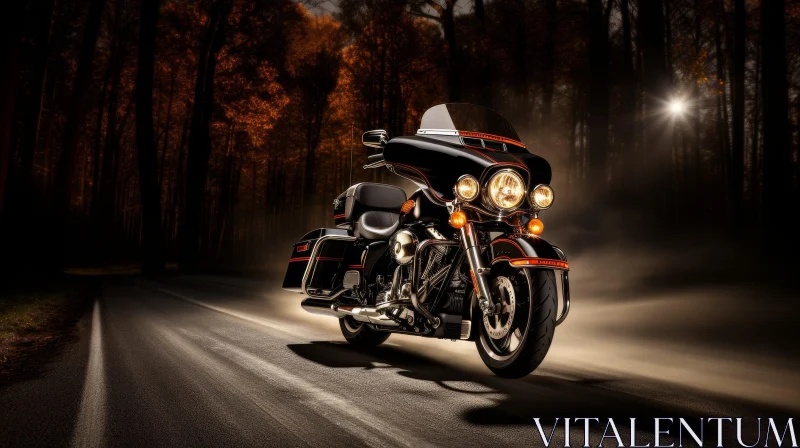 Dark Forest Harley-Davidson Motorcycle Scene AI Image
