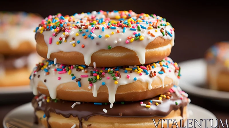 Delicious Stack of Three Donuts on White Plate AI Image