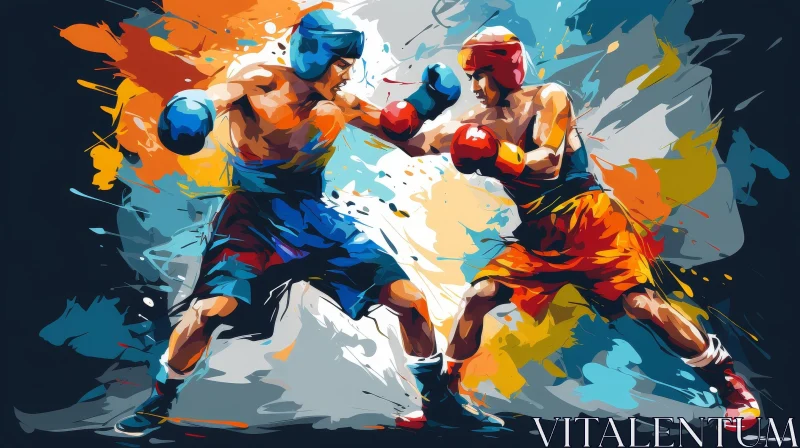 Intense Boxing Match: Blue vs Red Boxers AI Image