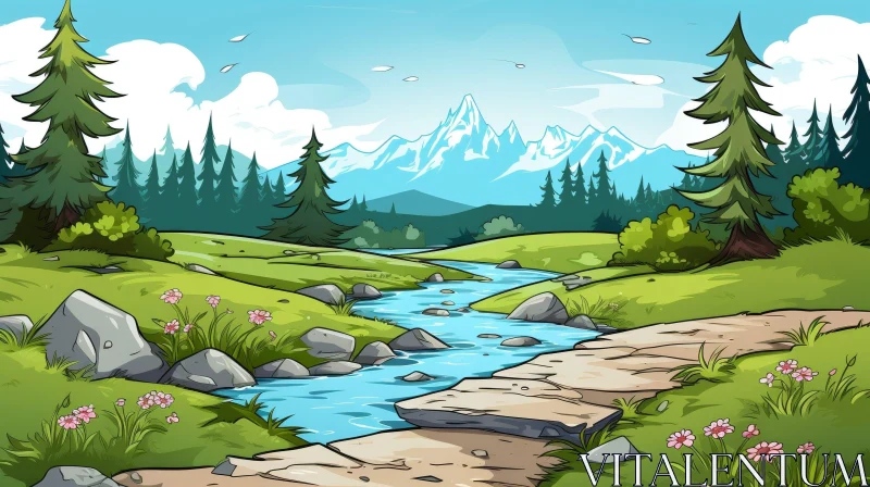 Serene Mountain Valley Landscape AI Image