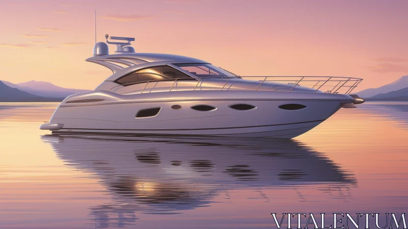 AI ART Calm Sea Luxury: Stunning Yacht at Sunset