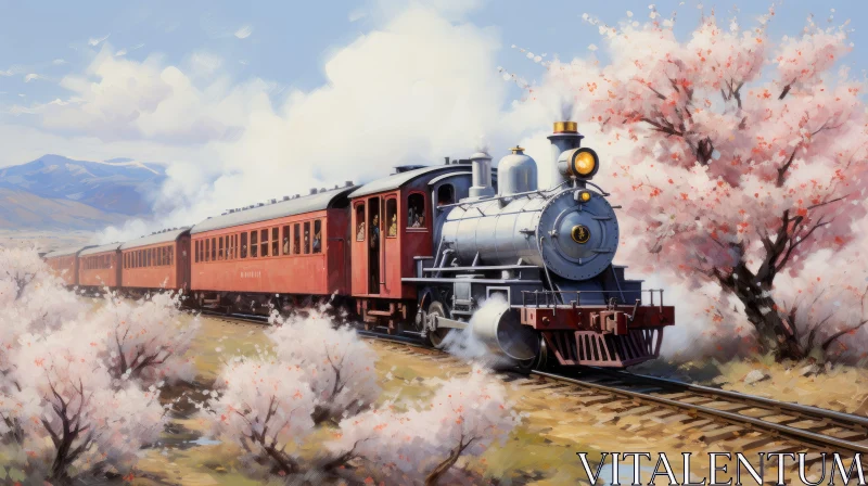 AI ART Cherry Blossom Train Journey - A Fusion of Impressionism and Manga