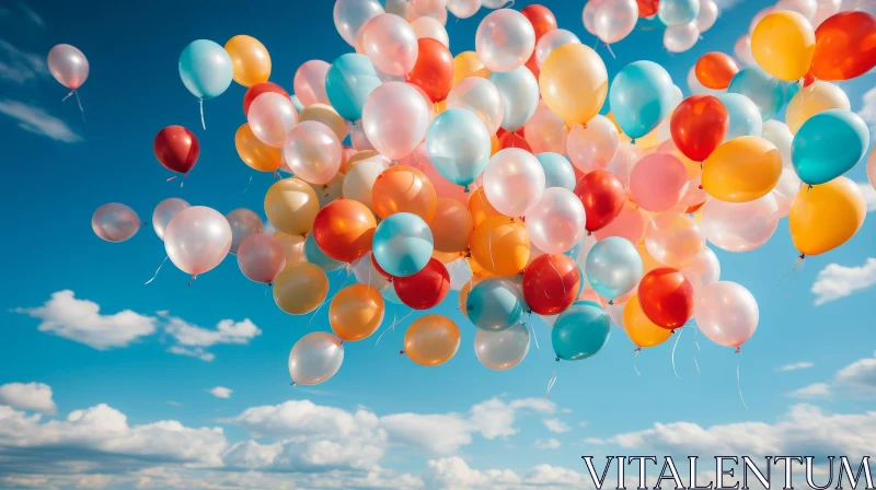 Colorful Balloons Soaring in Blue Sky AI Image