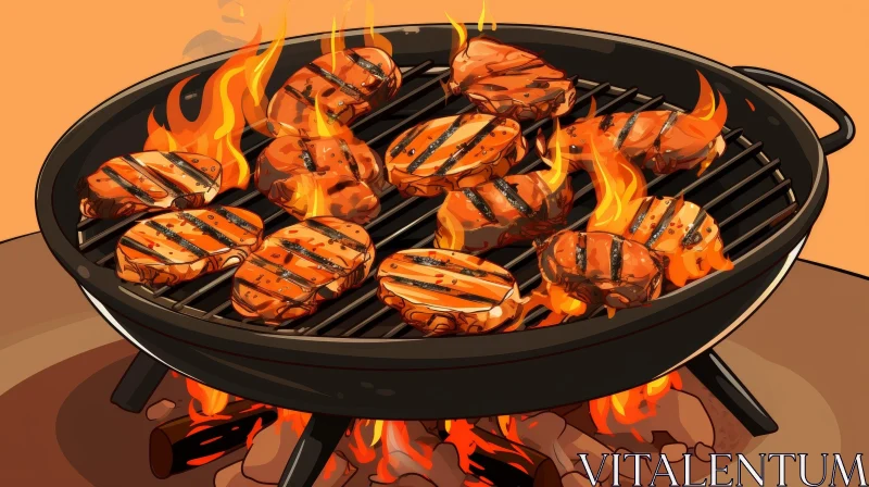 Cooking Grill with Meat and Fire AI Image