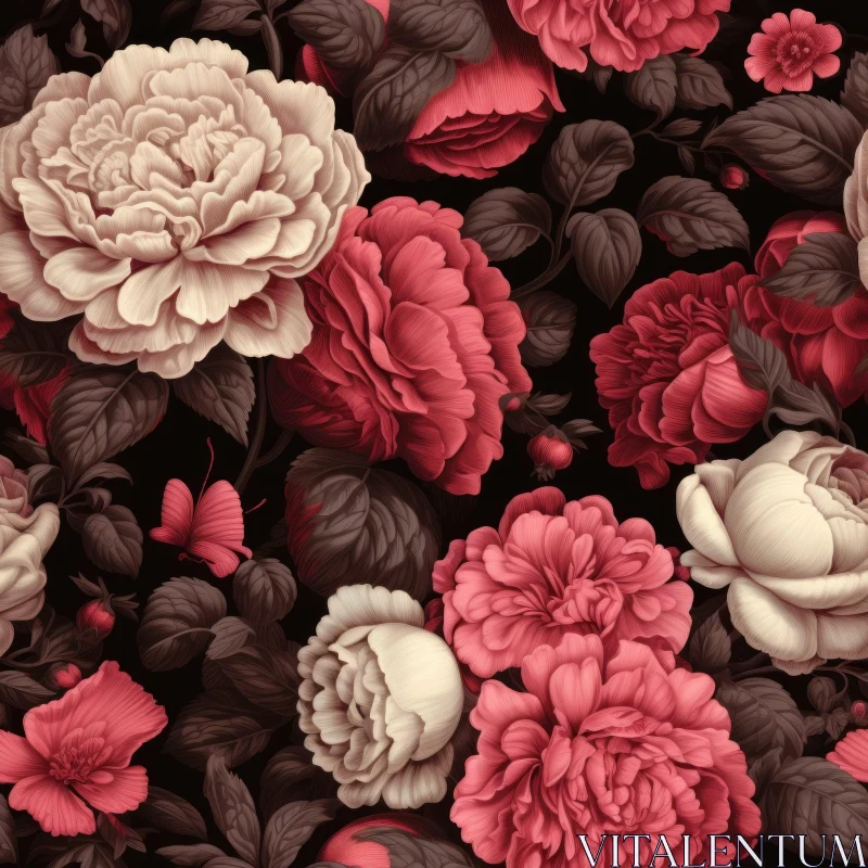 AI ART Dark Floral Peony Pattern - Seamless Design