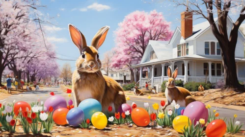 Easter Bunnies on Street Wallpaper - Plein-air Realism