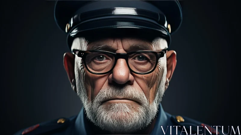 Elderly Man Portrait in Black Cap and Glasses AI Image