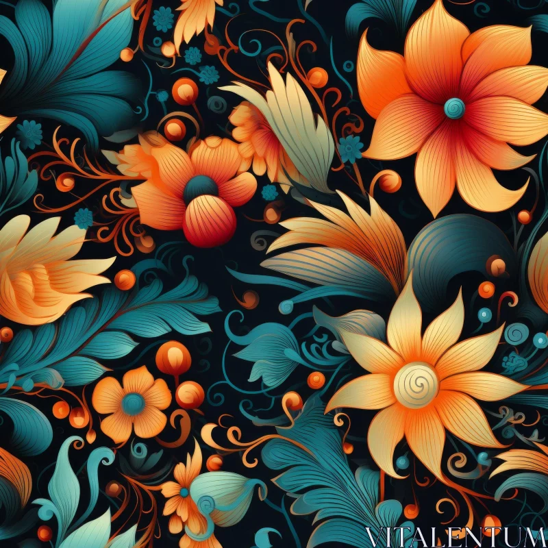 Elegant Floral Pattern on Dark Blue Background AI Image