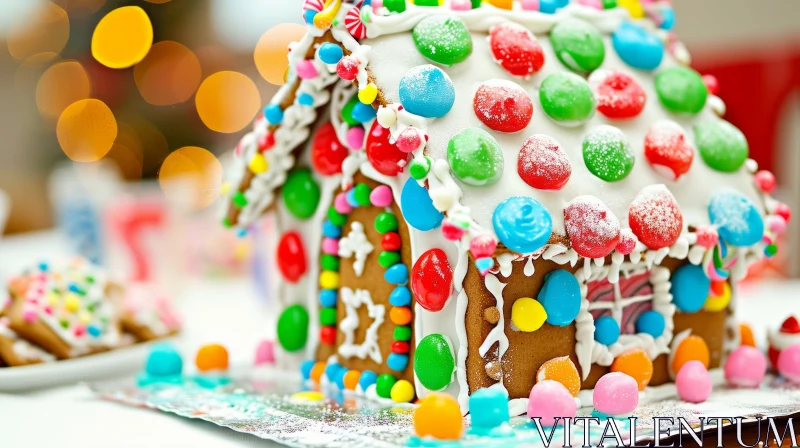 Festive Gingerbread House Decoration: Colorful Candies & Icing AI Image