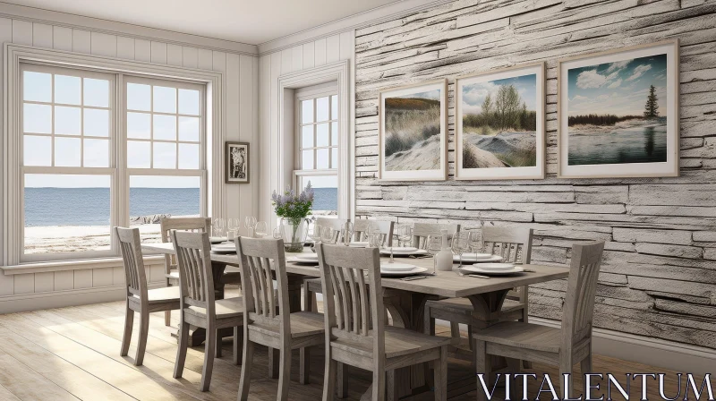 Modern Dining Room with Nature Theme and Beach View AI Image