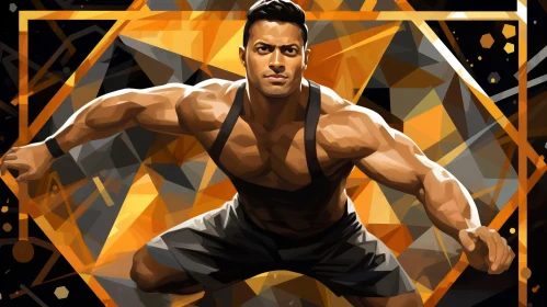 Muscular Man Digital Painting - Fighting Stance Artwork