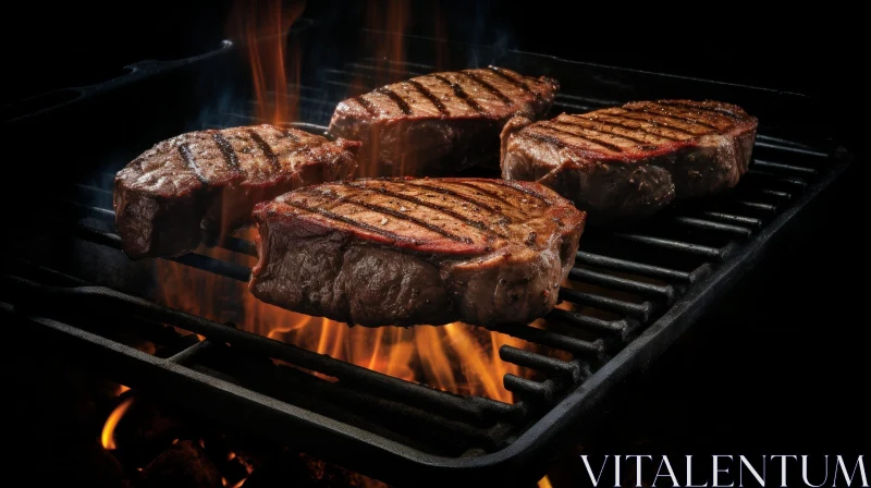 Sizzling Steak on Flaming Grill AI Image