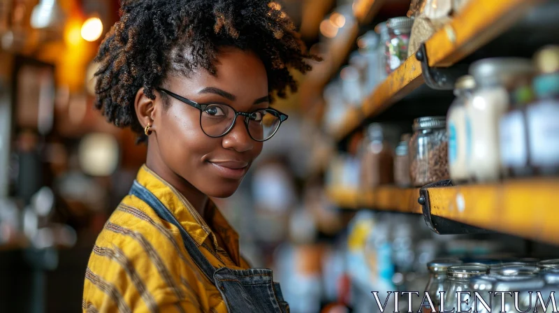 Smiling African-American Woman in a Grocery Store AI Image
