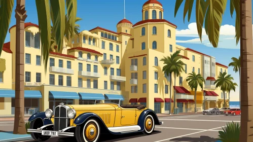 1930s Tropical City Street Scene Digital Painting