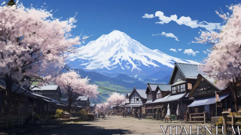 Charming Anime-Inspired Japanese Village Scenery AI Image