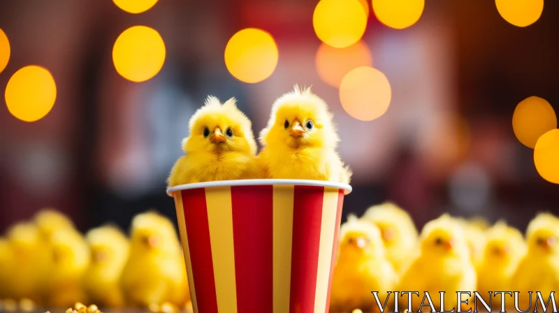 Cinema Magic: Golden Chicks in a Popcorn Basket AI Image