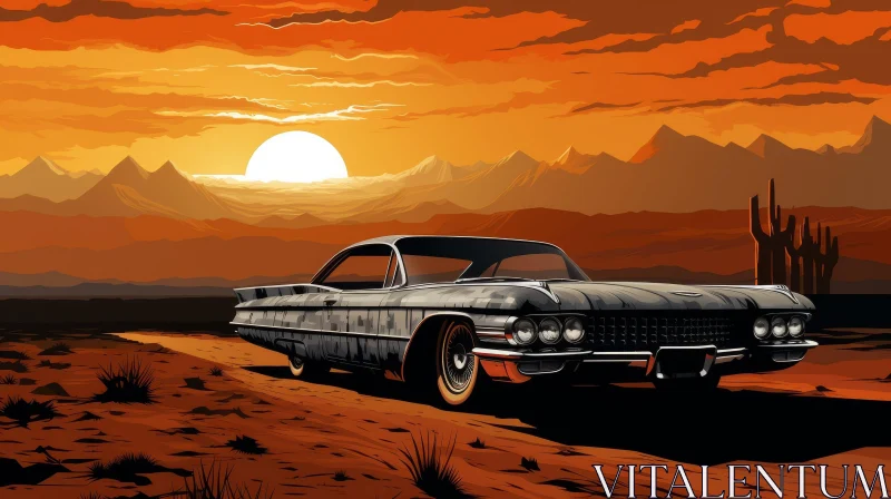 AI ART Classic 1960s Car in Desert at Sunset